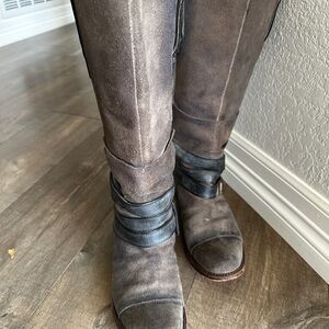 Freebird by Steven Gray and Black Combat Boots with Distressed Leather